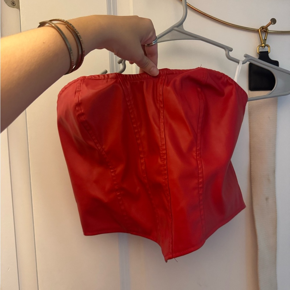 Red Strapless Bustier Top - LEATHER